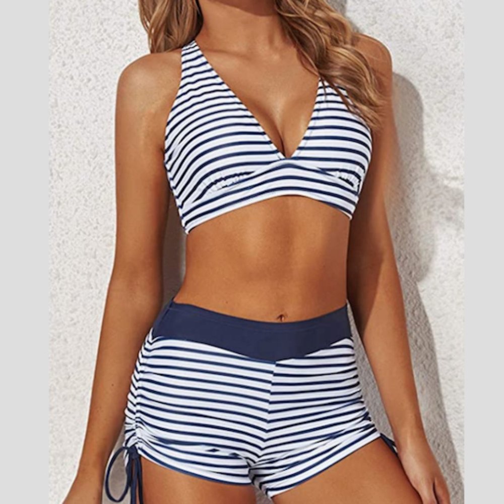 NEW Athletic Blue & White Striped Bikini